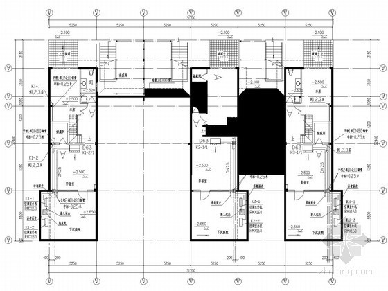 多层别墅空调通风系统设计施工图-车库层空调平面图 