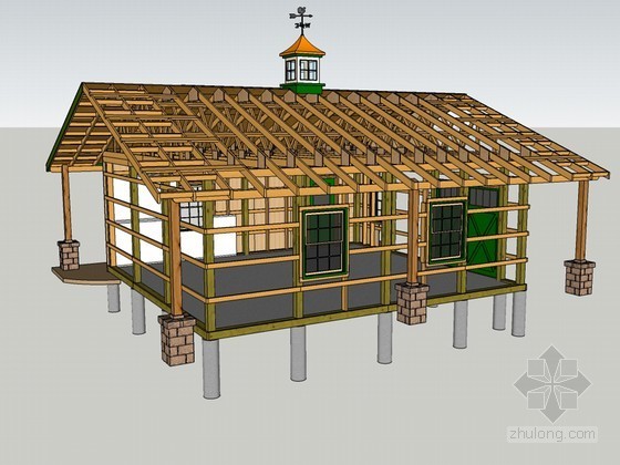 木结构建筑结构施工图资料下载-木结构建筑SketchUp模型下载