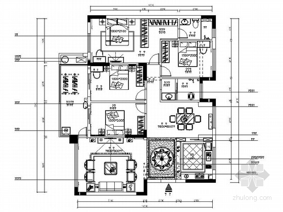 客厅兼书房装修图资料下载-[南宁]欧陆风格三居室室内装修图（含效果）