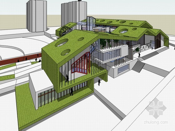 停车场嵌草铺装su资料下载-草顶建筑SketchUp模型下载