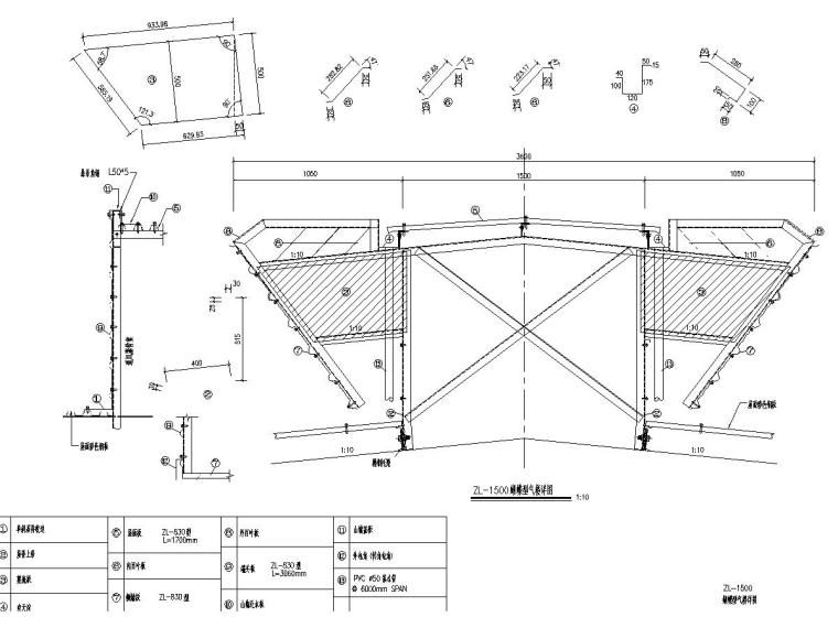 通风天窗图纸CAD资料下载-ZL-1500蝴蝶型气楼设计图