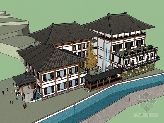 古典公园sketchup资料下载-古典酒店SketchUp模型下载