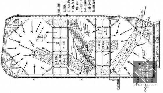 [福建]15米深基坑排桩加三道混凝土内支撑支护施工方案-三道支撑土方开挖平面布置