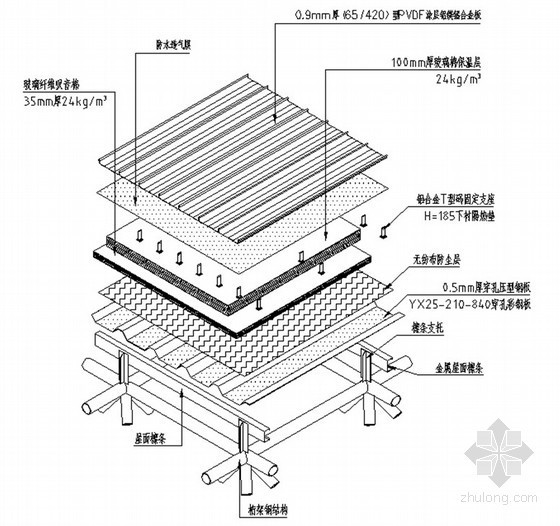 [四川]客运站工程全钢结构屋面施工方案（网架结构、金属屋面板）-金属屋面构造层次安装示意图 