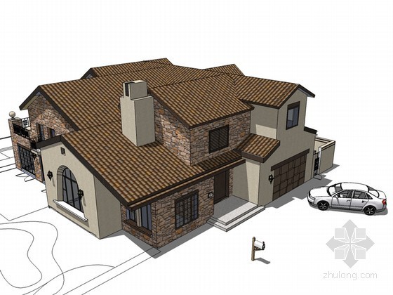 别墅su模型下载资料下载-欧式别墅SketchUp模型下载