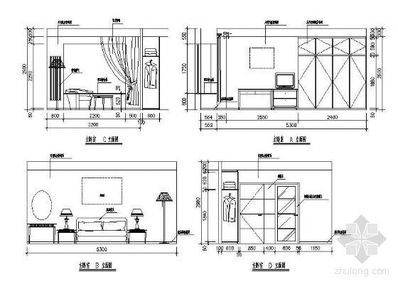卧室设计图及工程预算资料下载-卧室立面设计图
