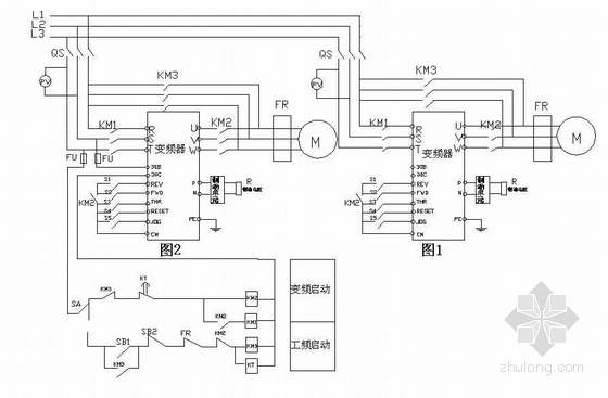 工频电感资料下载-变频器变频与工频自动原理图