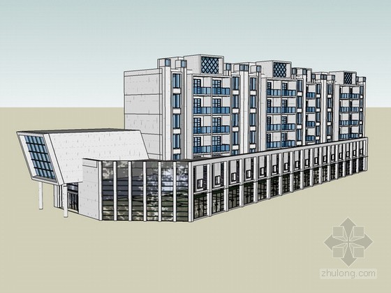 沿街商业建筑模型视频资料下载-沿街商业店铺和住宅建筑sketchup模型下载