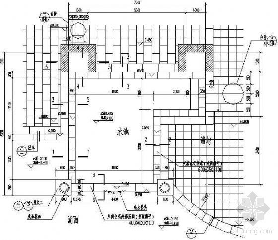 景观小品平剖立详图资料下载-楼前广场壁泉水池施工详图