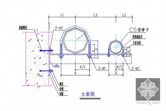 [湖南]2014地铁机电安装及设备区建筑装修工程量清单及  招标文件（含详细图纸）-管道滑动支架立面图