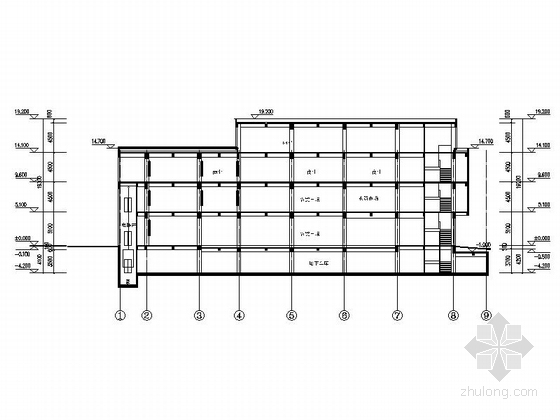 [成都]3层大型农贸市场建筑规划设计施工图（含效果图 知名建筑设计院）-3层大型农贸市场建筑剖面图