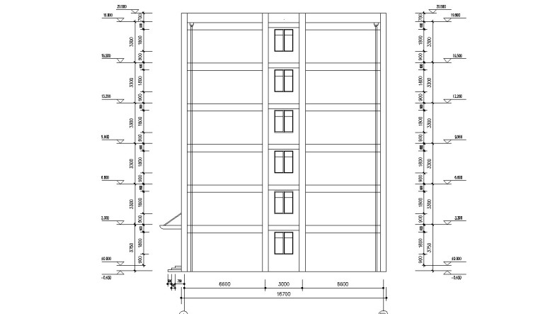 六层框架结构宿舍楼建筑工程量计算实例-侧立面图A