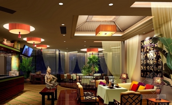 经典新中式西餐咖啡厅装修设计施工图（含效果）餐厅效果图