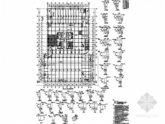 57层框架核心筒结构酒店办公楼结构施工图（213米 含裙房）-裙房22.750m层结构平面布置图