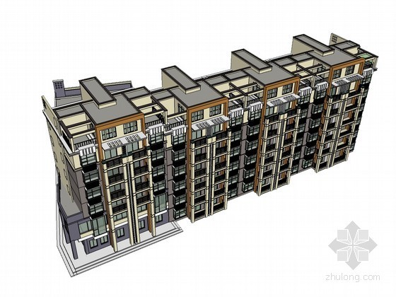 多层徽派住宅模型资料下载-多层住宅建筑SketchUp模型