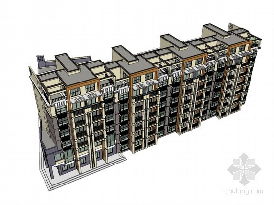 多层住宅su建筑模型资料下载-多层住宅建筑SketchUp模型