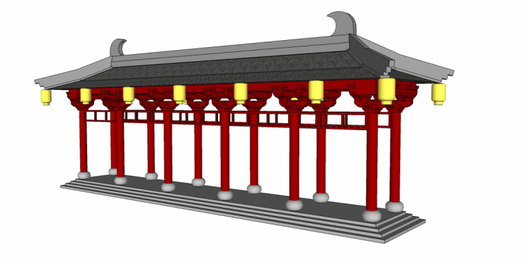 景观3d场景模型图资料下载-中式古典木廊架3d模型下载 