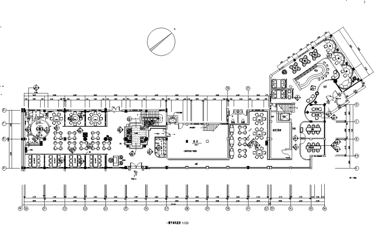 某二层中式餐厅室内装修设计CAD图纸（28张）-一层平面布置图