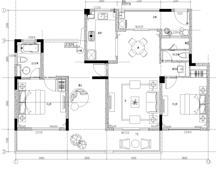 葛亚曦室内设计资料下载-[上海]葛亚曦-上海绿地启东项目两居室洋房样板间施工图+软装方案+效果图
