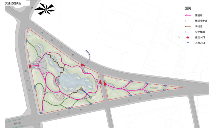 [辽宁]生态湿地海绵城市公园景观规划设计方案-交通流线分析图