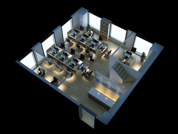 办公区效果图3d资料下载-公共办公区3D模型下载