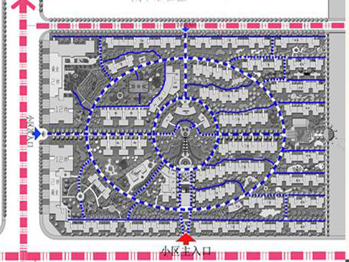 [江苏]居住区景观绿化设计毕业论文-交通流线分析图