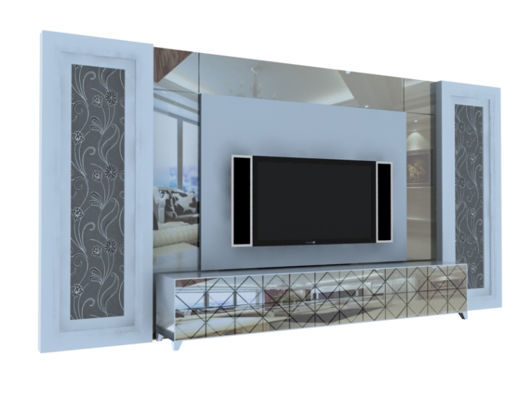 墙3d模型资料下载-欧式时尚电视墙3D模型下载