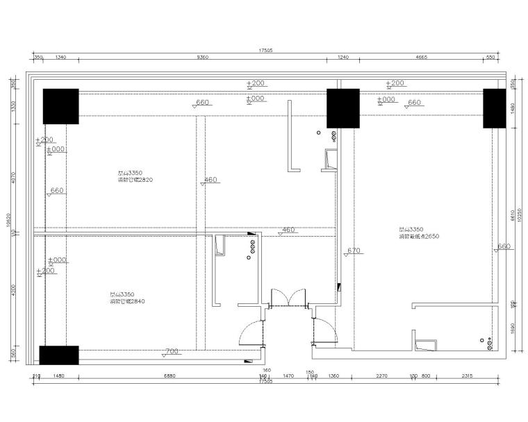 [北京]中式--云峰投资办公室装修施工图+效果图（附实景图）-原始建筑图