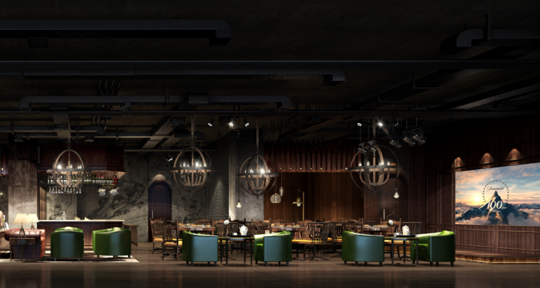 工业风格复古loft酒吧咖啡厅设计施工图（附效果图）-整体效果图
