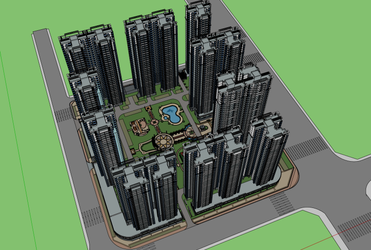 公寓小区建筑设计资料下载-现代高层小区景观建筑设计模型