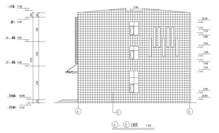 [宁夏]三层框架结构工程实验室建筑施工图（含水暖电）-三层框架结构工程实验室建筑立面图