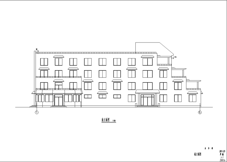 养老建筑cad资料下载-某五层养老院建筑（各层平面，立面，剖面）