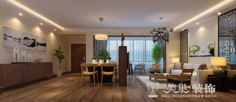 四室两厅现代简约资料下载-亚太明珠现代简约四居室，8万打造优雅木质自然空间