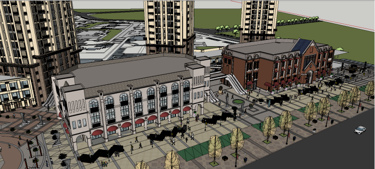 一整套的施工方案资料下载-一整套商业街SU建筑模型