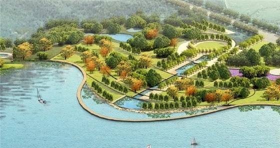 [浙江]滨水城市生态休闲中央公园景观规划设计方案-鸟瞰效果图