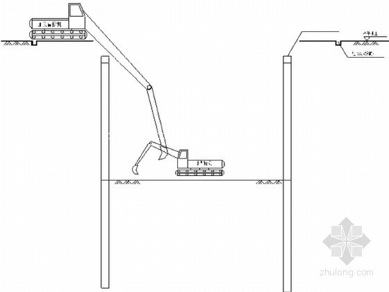 [江苏]地下通道基坑排桩支护及土方开挖降水施工方案-挖土示意图 