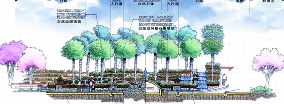 [海南]“泰式”自然休闲温泉度假村景观概念设计方案-剖面图