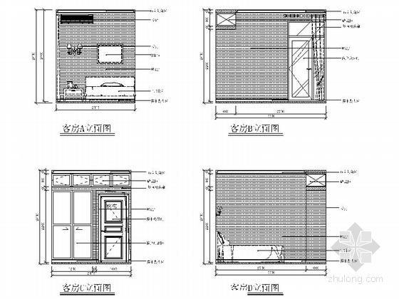 [湖北]世界硒都简约美式风格复式样板间CAD装修施工图（含效果）客房立面图