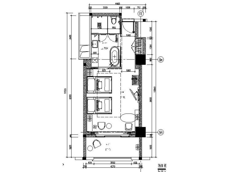 客房三人间资料下载-[广东]星级豪华酒店标准双人间室内设计施工图