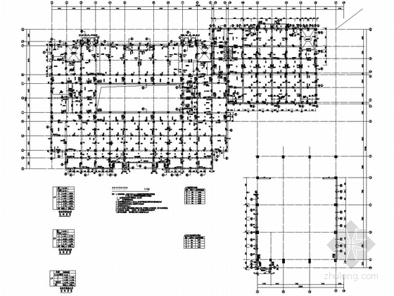 [上海]六层框架结构行政楼结构施工图-三层结构平面布置图