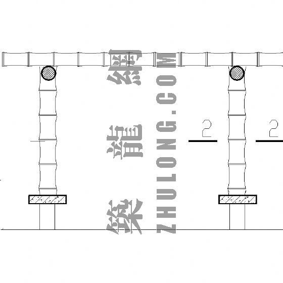 村庄双臂路灯施工图资料下载-双臂仿竹花架详图