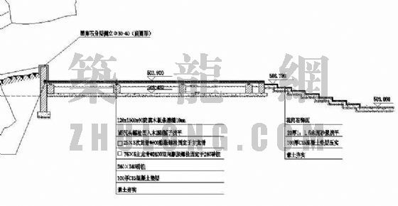 景观水池桥剖面资料下载-跌水池木栈桥施工图