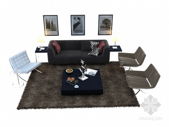 3D组合沙发模型资料下载-简约组合沙发3D模型下载
