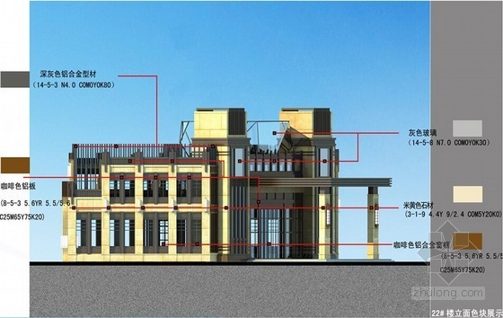 [山东]超高层及高层住宅楼工程总承包施工组织设计（175页）-22#楼立面色块展示 