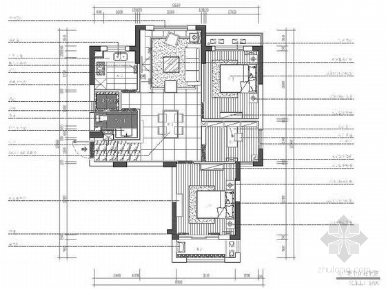 400平居室施工图纸资料下载-[浙江]理性黑白灰三居室室内CAD施工图（含实景图）