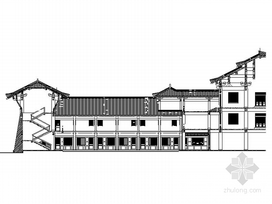 [江西] 仿古3层单檐道学院设计施工图-仿古3层单檐道学院立面图