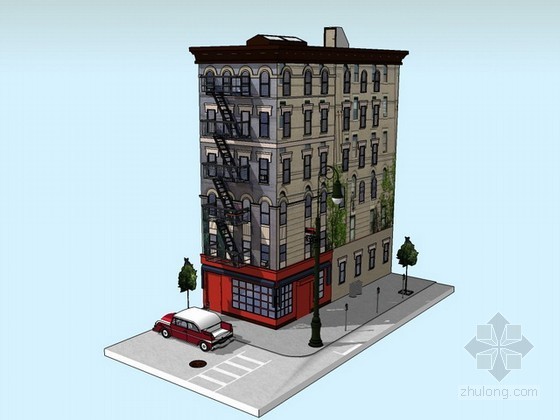 带状街边绿地设计资料下载-街边住宅sketchup模型下载