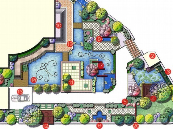 别墅庭院景观手绘效果图资料下载-别墅样板房庭院景观设计方案