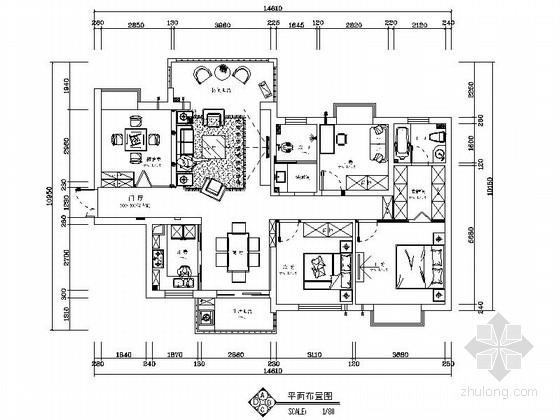 四室两厅室内施工图资料下载-[湖南]某146平四室两厅欧式风格样板间施工图（含效果）