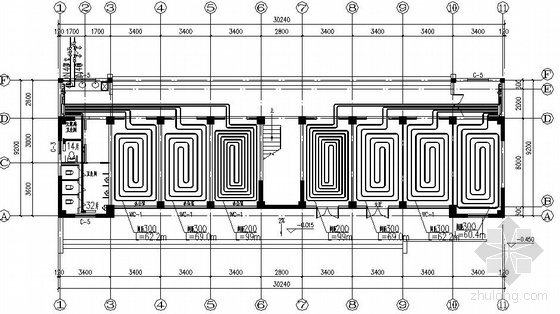 四层办公楼设计CAD资料下载-某四层办公楼地暖图